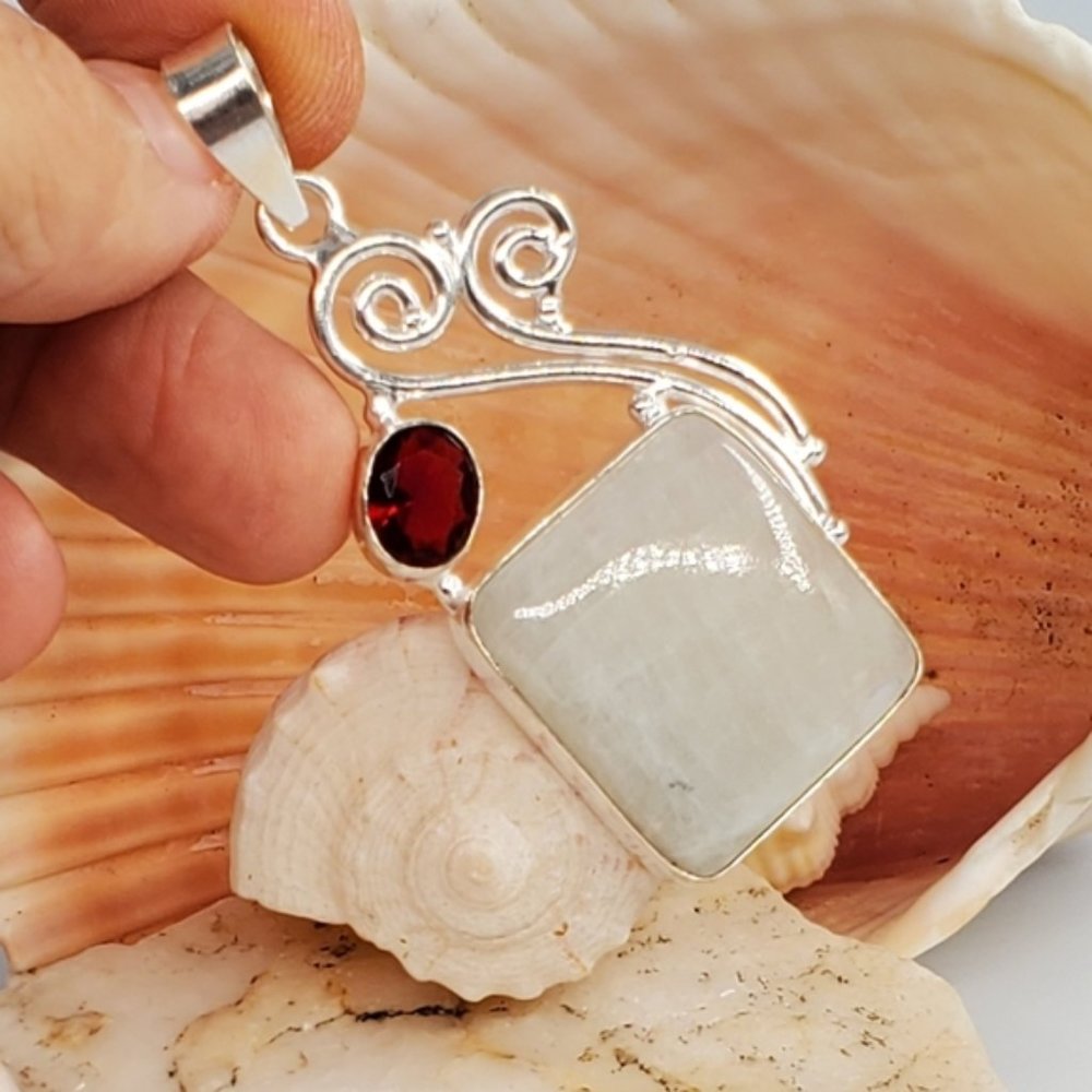 Genuine Opalite/Cherry Quartz Stone Silver Pendant